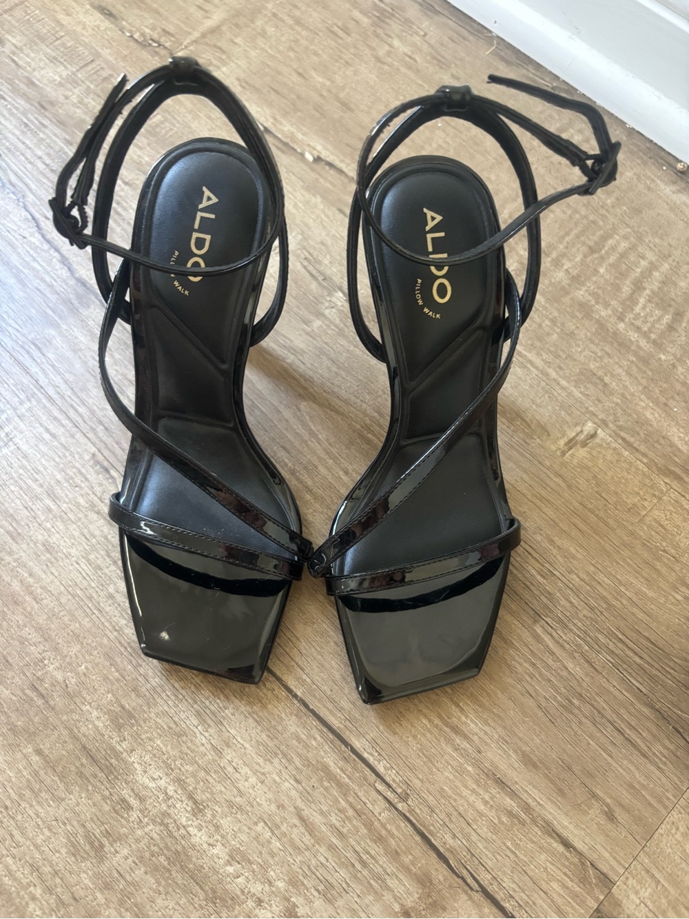 Aldo Scintilla pillow walk comfort Black Patent Ankle-Strap Stiletto Sandals 5